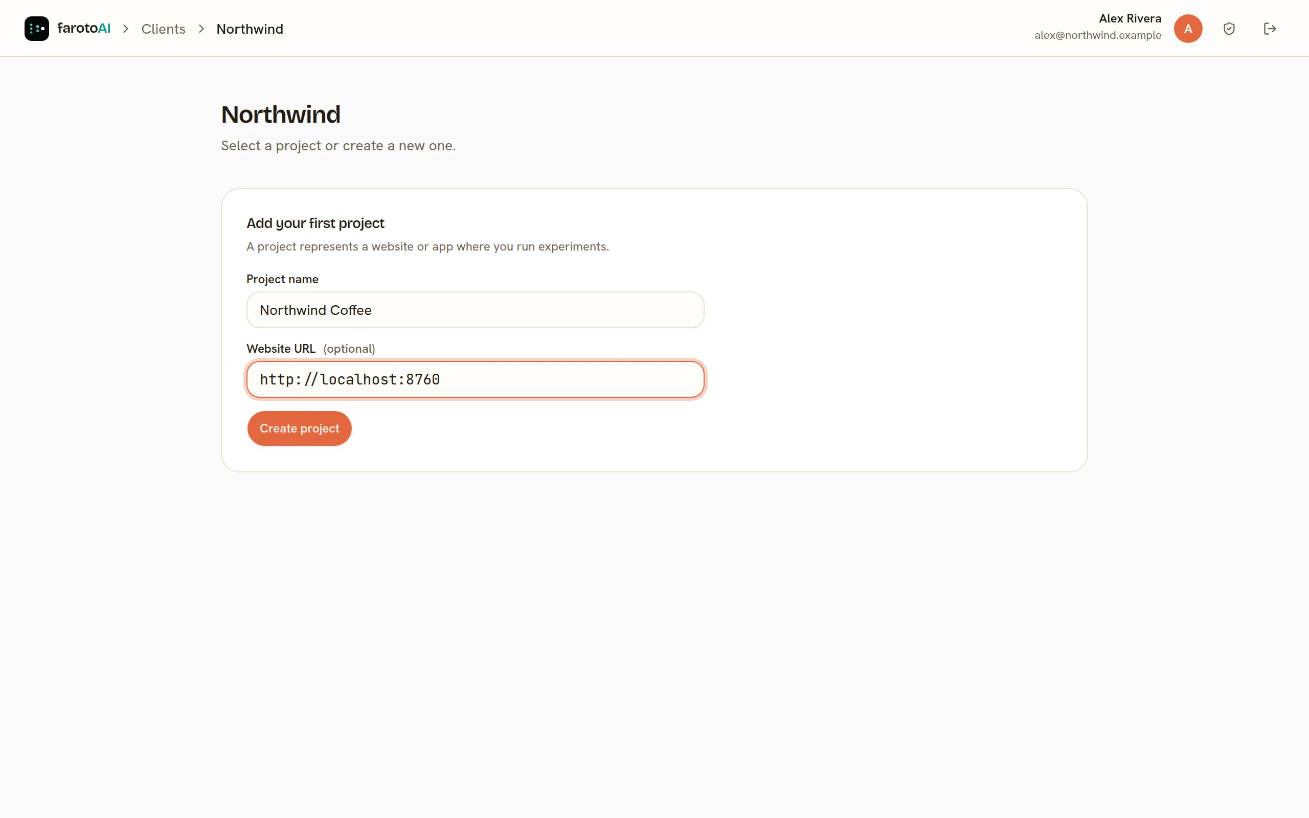 Creating a project with its website address