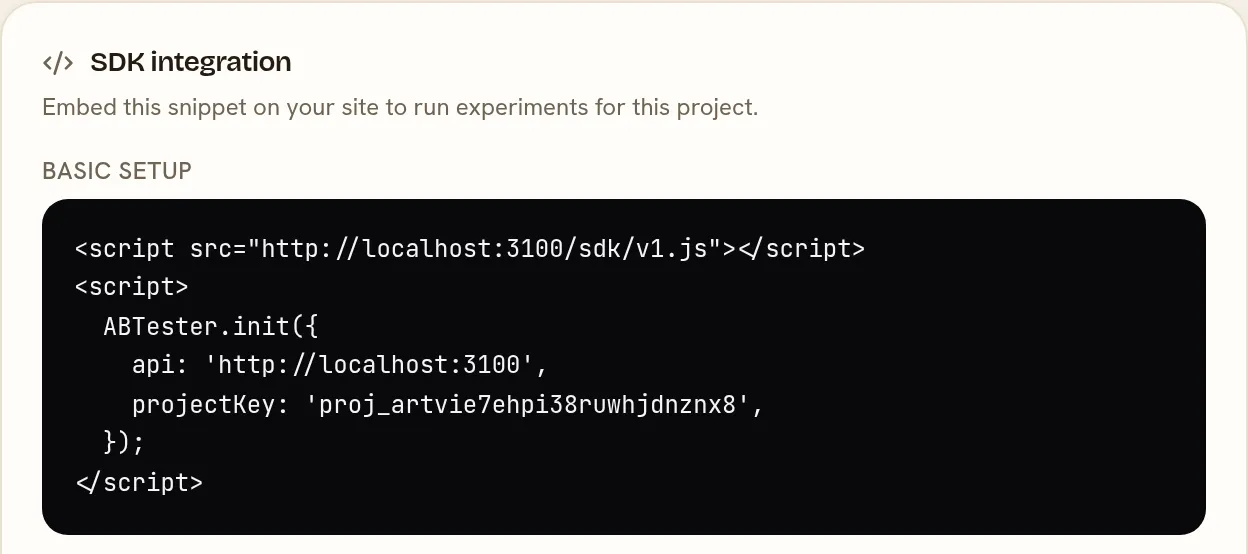 The SDK integration card in project Settings